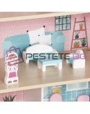 Голяма дървена къщичка за кукли 70см LED осветление с мебели и аксесоари